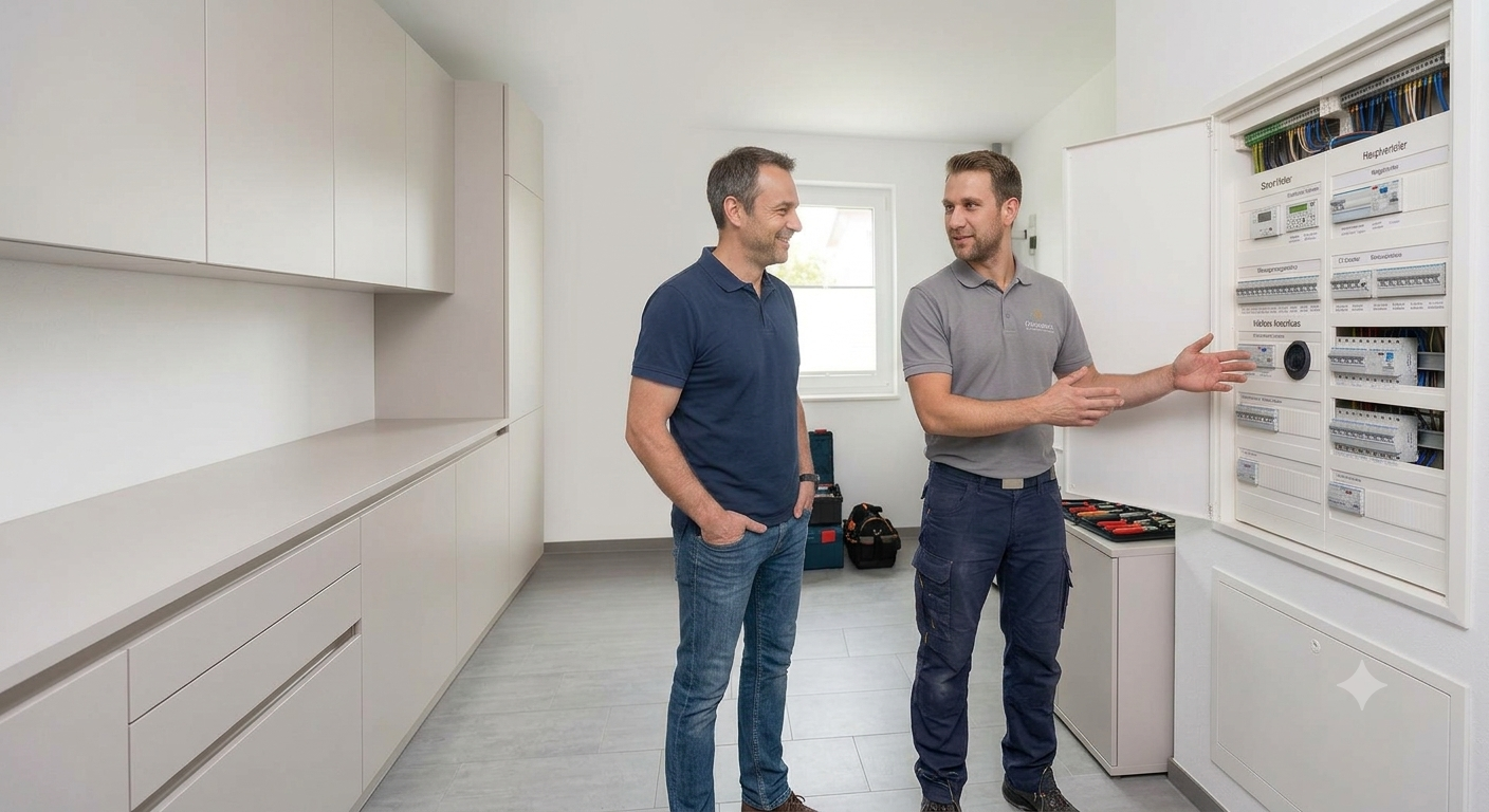 Unabhängiger Elektrofachbetrieb bei Arbeiten an einem Zählerschrank